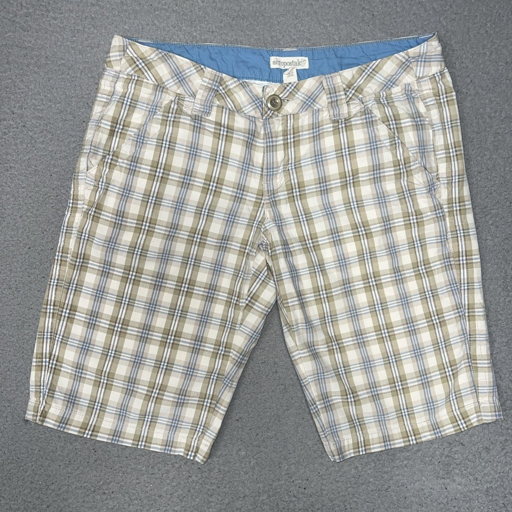 VTG Aeropostale Shorts Youth Sz 5/6 Khaki Plaid Bermuda Chino Flat Front Y2K